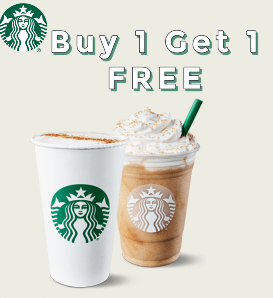 Buy 1 Get 1 FREE at Starbucks! Free Stuff in Canada