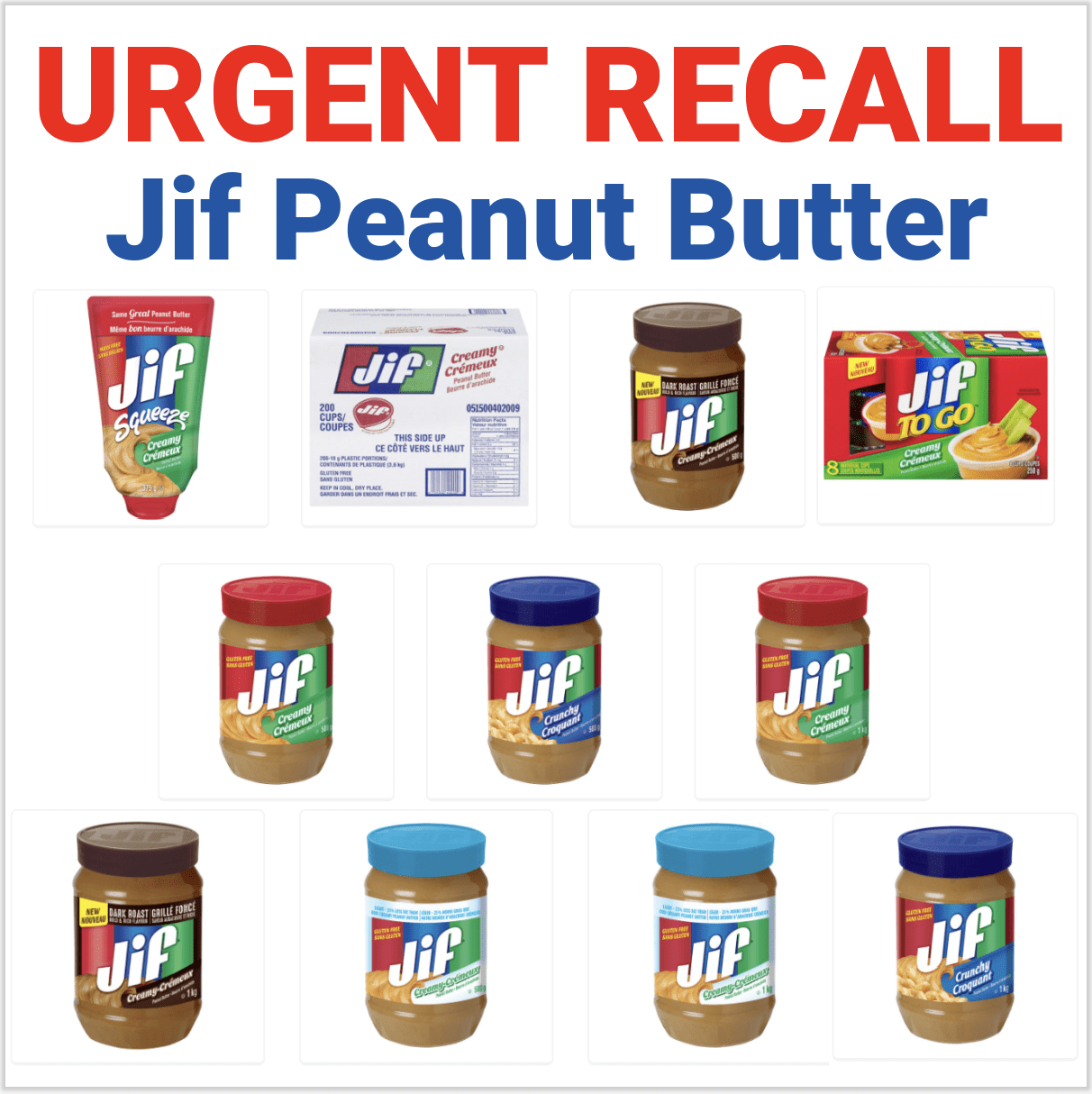 Urgent Recall on Several Jif Peanut Butter Products Free Stuff in Canada